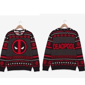 Marvel Deadpool Logo Patterned Holiday Sweater - BoxLunch Exclusive Men’s Medium